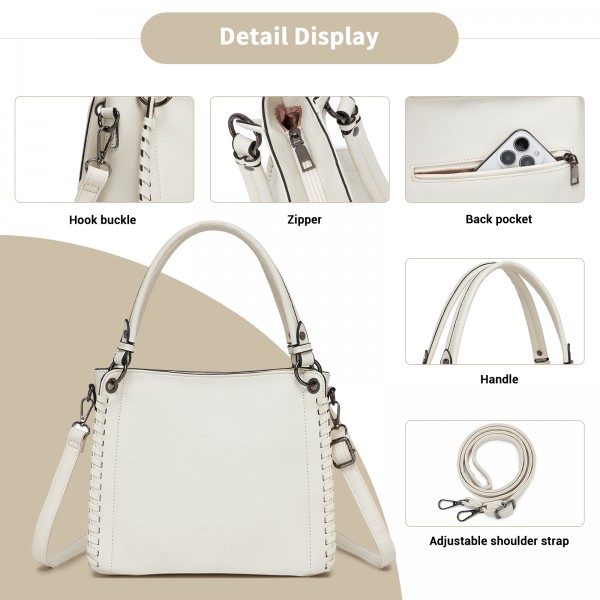 HBM2509 - Miss Lulu Textured PU Leather Crossbody Handbag with Woven Accents for Women - Beige
