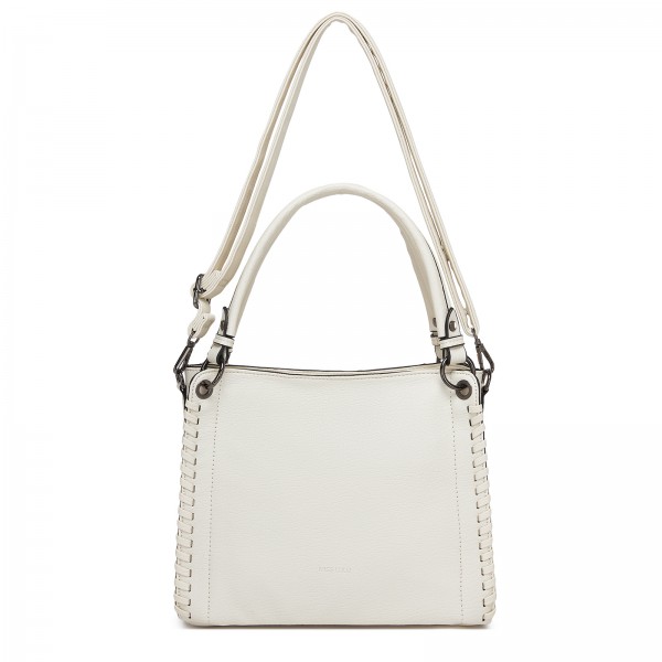 HBM2509 - Miss Lulu Textured PU Leather Crossbody Handbag with Woven Accents for Women - Beige