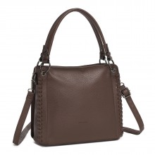 HBM2509 - Miss Lulu Textured PU Leather Crossbody Handbag with Woven Accents for Women - Brown