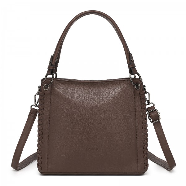HBM2509 - Miss Lulu Textured PU Leather Crossbody Handbag with Woven Accents for Women - Brown