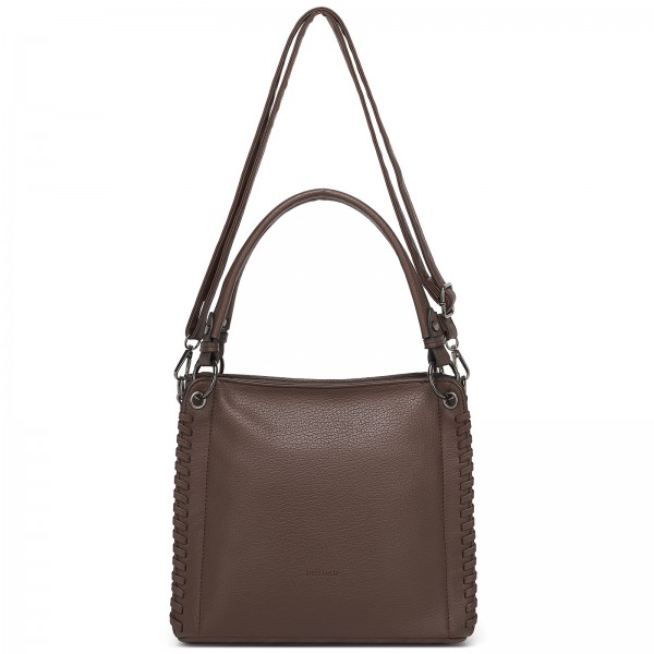 HBM2509 - Miss Lulu Textured PU Leather Crossbody Handbag with Woven Accents for Women - Brown