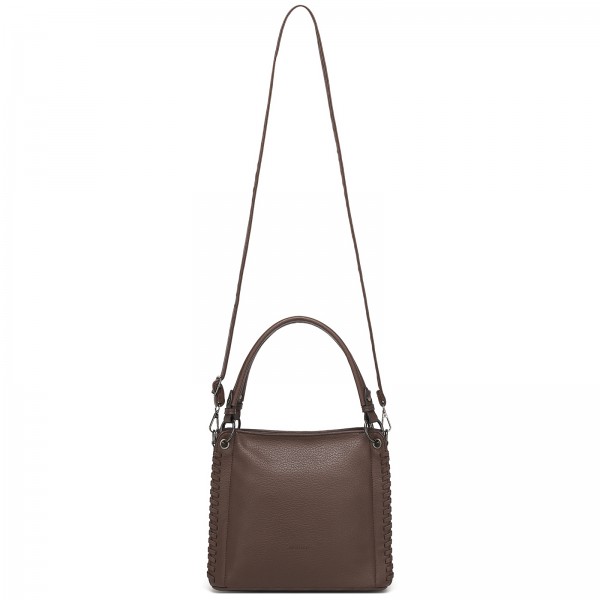 HBM2509 - Miss Lulu Textured PU Leather Crossbody Handbag with Woven Accents for Women - Brown