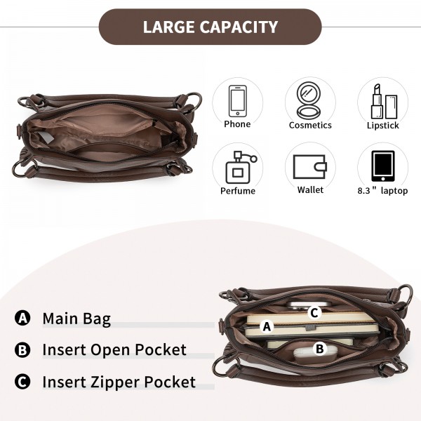 HBM2509 - Miss Lulu Textured PU Leather Crossbody Handbag with Woven Accents for Women - Brown