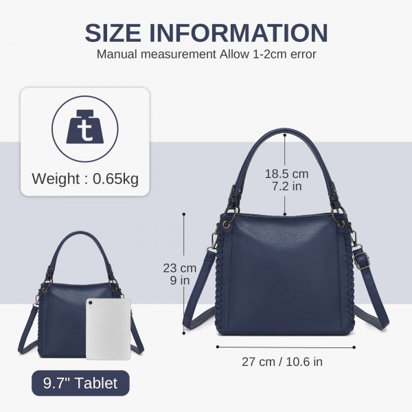 HBM2509 - Miss Lulu Texturierter PU-Leder-Umhängetasche mit Gewebedetails für Damen - Marineblau