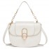 HBM2514 - Miss Lulu Stylish PU Saddle Bag with Chain-Accent Top Handle & Adjustable Strap - Beige