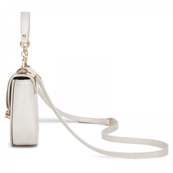 HBM2514 - Miss Lulu Stylish PU Saddle Bag with Chain-Accent Top Handle & Adjustable Strap - Beige