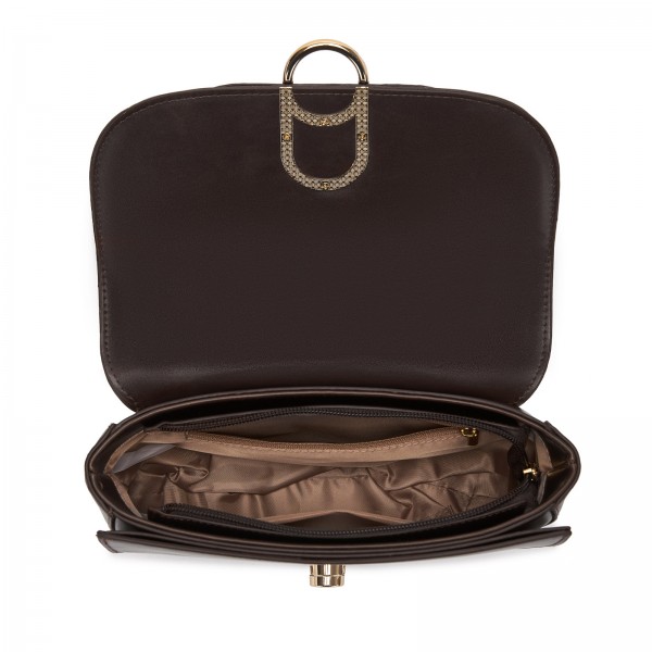 HBM2514 - Miss Lulu Stylish PU Saddle Bag with Chain-Accent Top Handle & Adjustable Strap - Brown