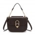 HBM2514 - Miss Lulu Stylish PU Saddle Bag with Chain-Accent Top Handle & Adjustable Strap - Brown