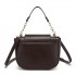 HBM2514 - Miss Lulu Stylish PU Saddle Bag with Chain-Accent Top Handle & Adjustable Strap - Brown