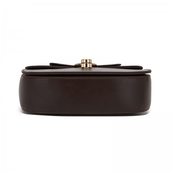 HBM2514 - Miss Lulu Stylish PU Saddle Bag with Chain-Accent Top Handle & Adjustable Strap - Brown