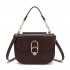 HBM2514 - Miss Lulu Stylish PU Saddle Bag with Chain-Accent Top Handle & Adjustable Strap - Coffee