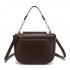 HBM2514 - Miss Lulu Stylish PU Saddle Bag with Chain-Accent Top Handle & Adjustable Strap - Coffee