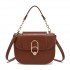 HBM2514 - Miss Lulu Stylish PU Saddle Bag with Chain-Accent Top Handle & Adjustable Strap - Light Brown