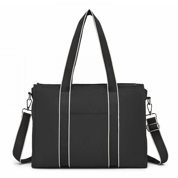 HBM2604 - Miss Lulu Wearproof Large Capacity Tote Bag with 15.6” Laptop Sleeve, Dual Carry Options for Business and Everyday Use - Black