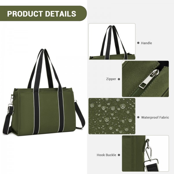 HBM2604 - Miss Lulu Wearproof Large Capacity Tote Bag with 15.6” Laptop Sleeve, Dual Carry Options for Business and Everyday Use - Green