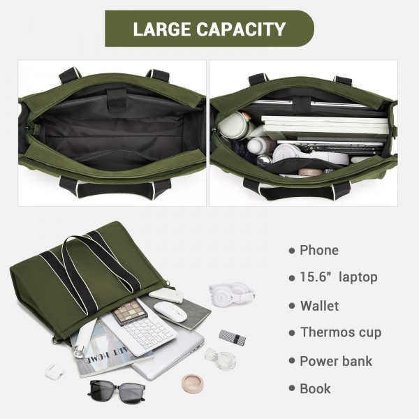 HBM2604 - Miss Lulu Wearproof Large Capacity Tote Bag with 15.6” Laptop Sleeve, Dual Carry Options for Business and Everyday Use - Green