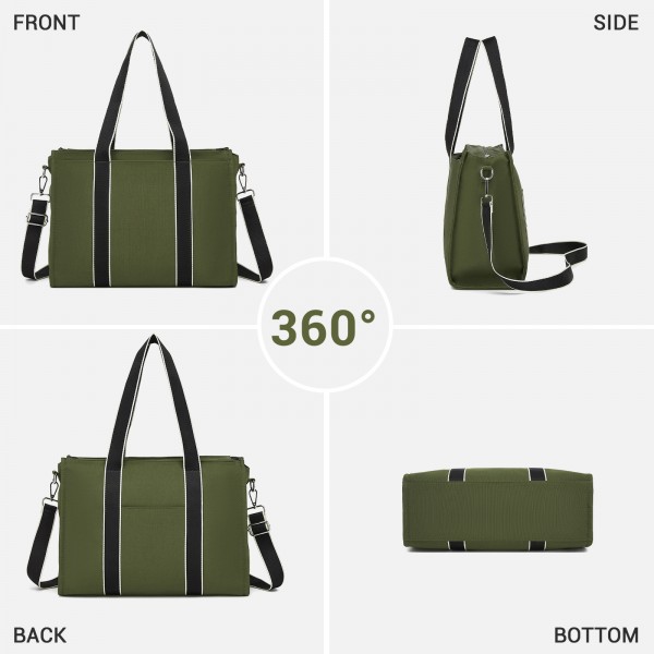 HBM2604 - Miss Lulu Wearproof Large Capacity Tote Bag with 15.6” Laptop Sleeve, Dual Carry Options for Business and Everyday Use - Green