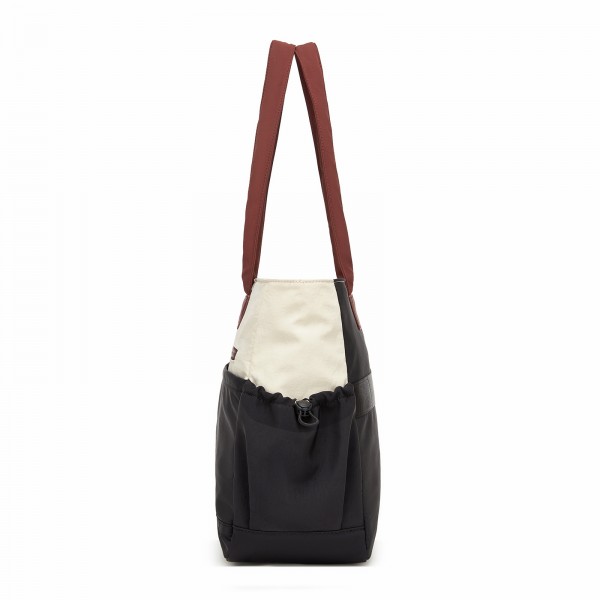 HBM2611 - Miss Lulu Chic Roomy Ladies Shoulder Tote Bag, with 15.6-inch Laptop Sleeve and Luggage Strap for Daily Use - Beige And Black