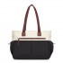 HBM2611 - Miss Lulu Chic Roomy Ladies Shoulder Tote Bag, with 15.6-inch Laptop Sleeve and Luggage Strap for Daily Use - Beige And Black