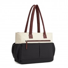 HBM2611 - Miss Lulu Chic Roomy Ladies Shoulder Tote Bag, with 15.6-inch Laptop Sleeve and Luggage Strap for Daily Use - Beige And Black