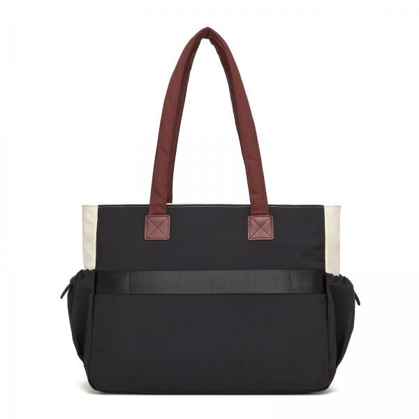 HBM2611 - Miss Lulu Chic Roomy Ladies Shoulder Tote Bag, with 15.6-inch Laptop Sleeve and Luggage Strap for Daily Use - Beige And Black