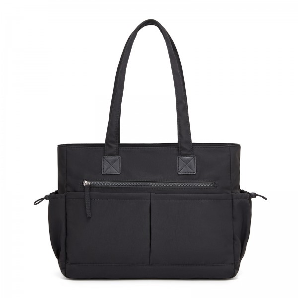HBM2611 - Miss Lulu Chic Roomy Ladies Shoulder Tote Bag, with 15.6-inch Laptop Sleeve and Luggage Strap for Daily Use - Black