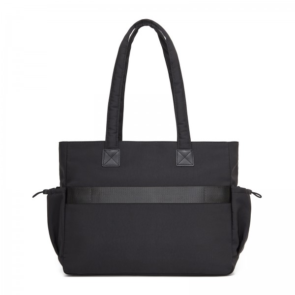 HBM2611 - Miss Lulu Chic Roomy Ladies Shoulder Tote Bag, with 15.6-inch Laptop Sleeve and Luggage Strap for Daily Use - Black