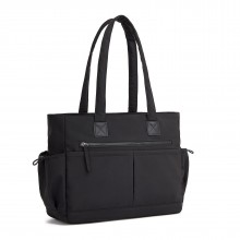 HBM2611 - Miss Lulu Chic Roomy Ladies Shoulder Tote Bag, with 15.6-inch Laptop Sleeve and Luggage Strap for Daily Use - Black