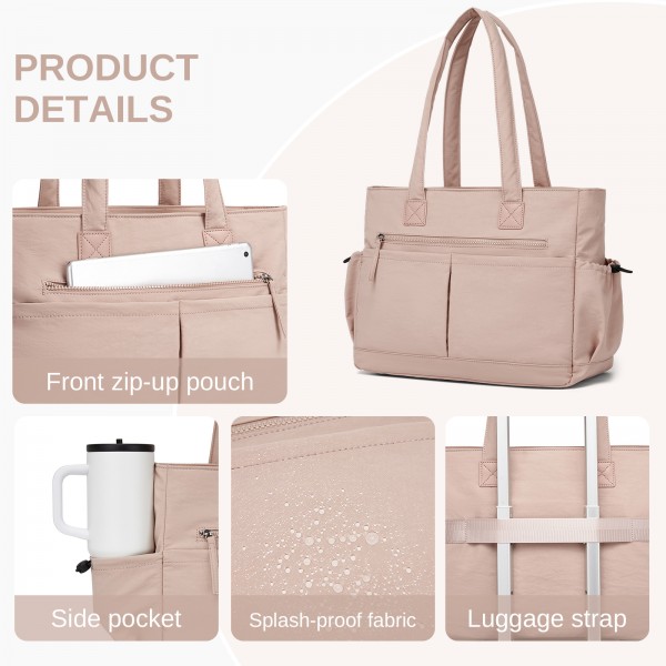 HBM2611 - Miss Lulu Schicker geräumiger Damen-Schultertasche-Tote mit 15,6-Zoll-Laptophülle und Gepäckgurt für den Alltag - Rosa
