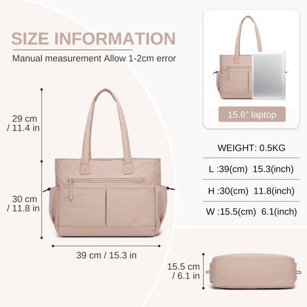 HBM2611 - Miss Lulu Schicker geräumiger Damen-Schultertasche-Tote mit 15,6-Zoll-Laptophülle und Gepäckgurt für den Alltag - Rosa