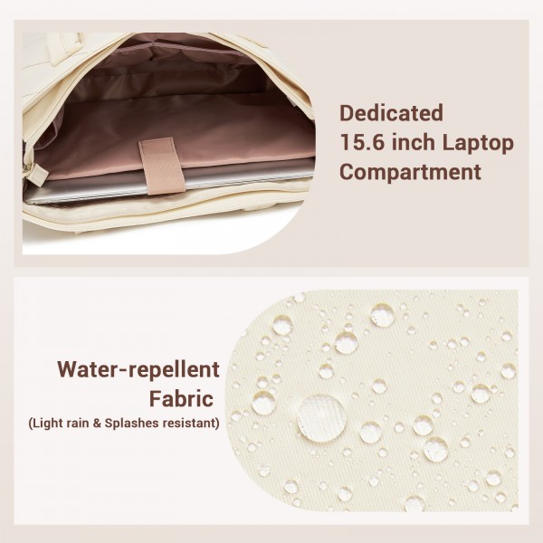 HBM2612 - Miss Lulu Minimalistische Langlebige Umhängetasche für Arbeit, Schule & Reisen mit Laptopfach und Mehreren Taschen - Beige