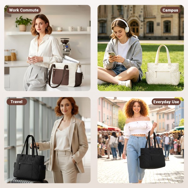 HBM2612 - Miss Lulu Minimalistische Langlebige Umhängetasche für Arbeit, Schule & Reisen mit Laptopfach und Mehreren Taschen - Beige