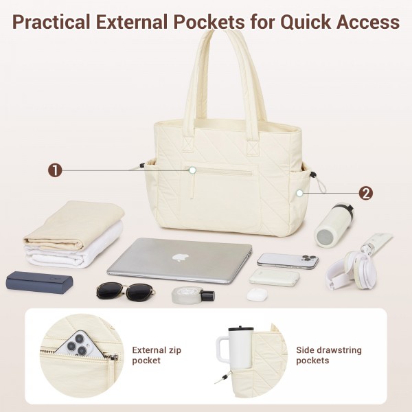 HBM2612 - Miss Lulu Minimalistische Langlebige Umhängetasche für Arbeit, Schule & Reisen mit Laptopfach und Mehreren Taschen - Beige