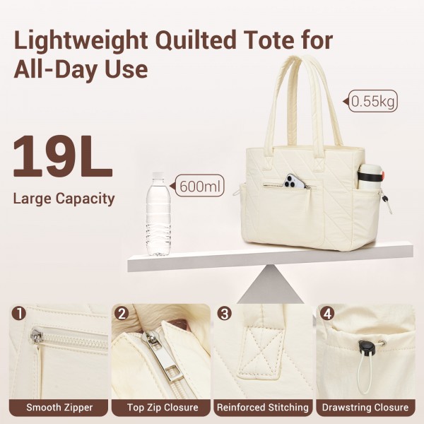 HBM2612 - Miss Lulu Minimalistische Langlebige Umhängetasche für Arbeit, Schule & Reisen mit Laptopfach und Mehreren Taschen - Beige