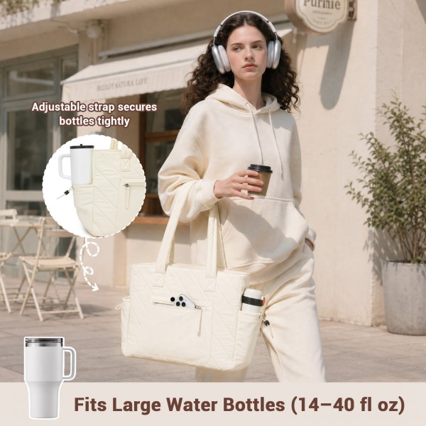 HBM2612 - Miss Lulu Minimalistische Langlebige Umhängetasche für Arbeit, Schule & Reisen mit Laptopfach und Mehreren Taschen - Beige