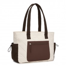 HBM2612 - Miss Lulu Minimalistische Langlebige Umhängetasche für Arbeit, Schule & Reisen mit Laptopfach und Mehreren Taschen - Beige und Braun