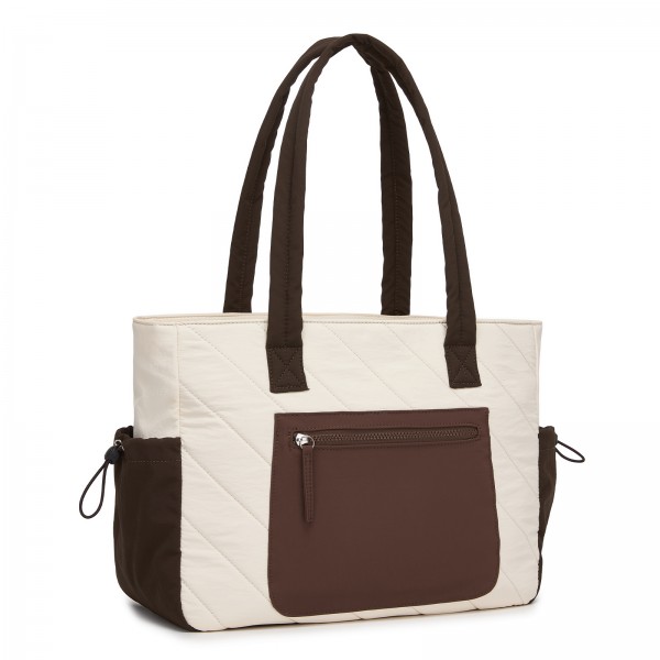 HBM2612 - Miss Lulu Minimalistische Langlebige Umhängetasche für Arbeit, Schule & Reisen mit Laptopfach und Mehreren Taschen - Beige und Braun