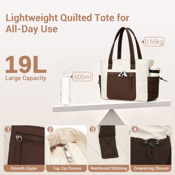 HBM2612 - Miss Lulu Minimalistische Langlebige Umhängetasche für Arbeit, Schule & Reisen mit Laptopfach und Mehreren Taschen - Beige und Braun