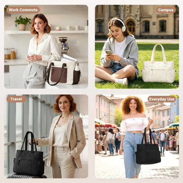 HBM2612 - Miss Lulu Minimalistische Langlebige Umhängetasche für Arbeit, Schule & Reisen mit Laptopfach und Mehreren Taschen - Beige und Braun