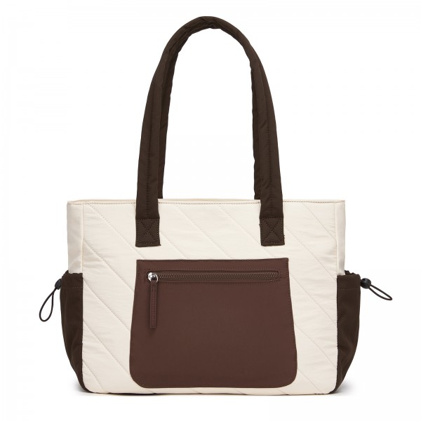 HBM2612 - Miss Lulu Minimalistische Langlebige Umhängetasche für Arbeit, Schule & Reisen mit Laptopfach und Mehreren Taschen - Beige und Braun