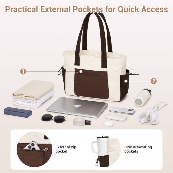 HBM2612 - Miss Lulu Minimalistische Langlebige Umhängetasche für Arbeit, Schule & Reisen mit Laptopfach und Mehreren Taschen - Beige und Braun