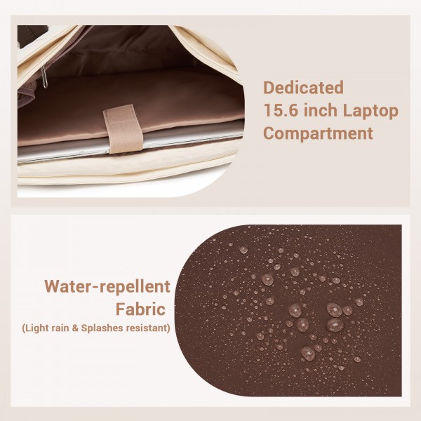 HBM2612 - Miss Lulu Minimalistische Langlebige Umhängetasche für Arbeit, Schule & Reisen mit Laptopfach und Mehreren Taschen - Beige und Braun