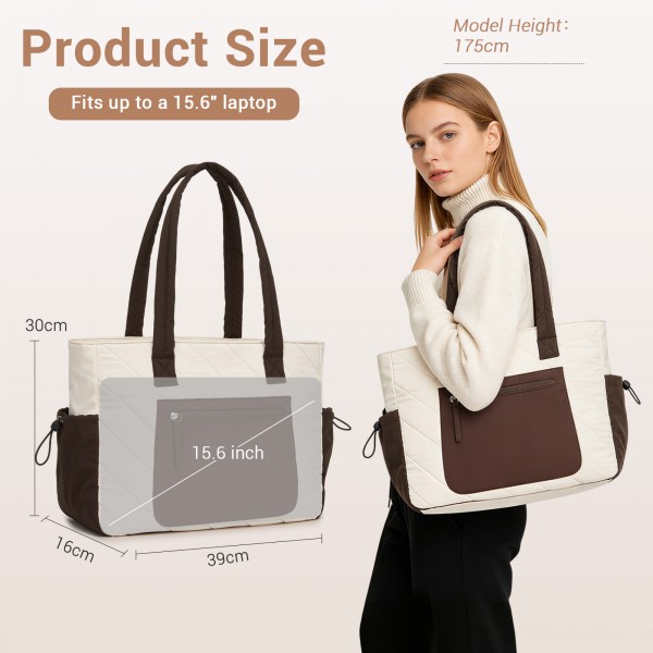 HBM2612 - Miss Lulu Minimalistische Langlebige Umhängetasche für Arbeit, Schule & Reisen mit Laptopfach und Mehreren Taschen - Beige und Braun