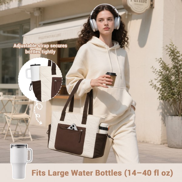 HBM2612 - Miss Lulu Minimalistische Langlebige Umhängetasche für Arbeit, Schule & Reisen mit Laptopfach und Mehreren Taschen - Beige und Braun