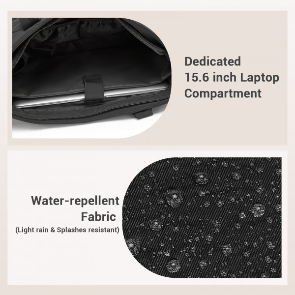 HBM2612 - Miss Lulu Minimalistische Langlebige Umhängetasche für Arbeit, Schule & Reisen mit Laptopfach und Mehreren Taschen - Schwarz