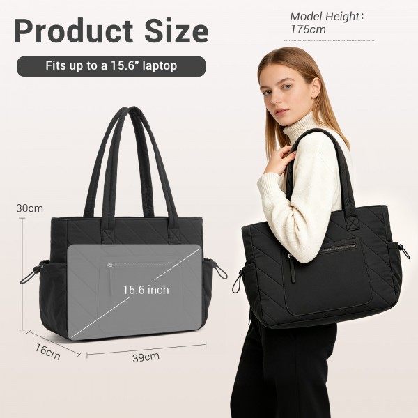 HBM2612 - Miss Lulu Minimalistische Langlebige Umhängetasche für Arbeit, Schule & Reisen mit Laptopfach und Mehreren Taschen - Schwarz
