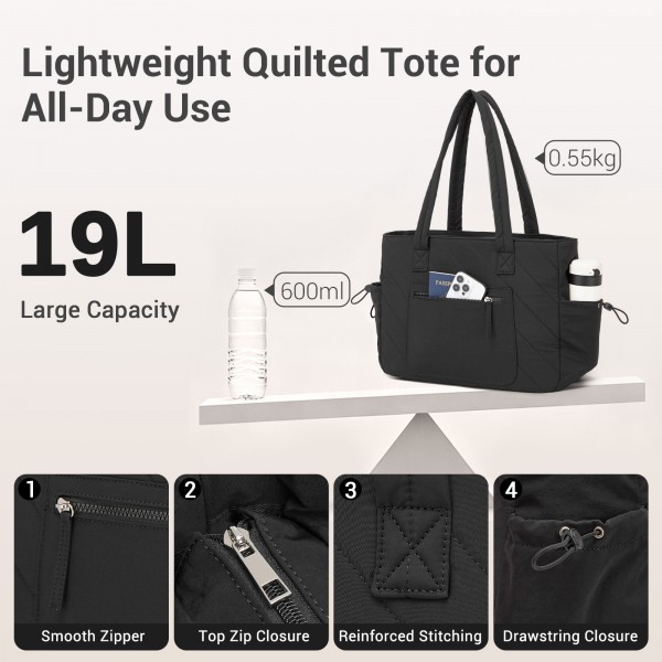 HBM2612 - Miss Lulu Minimalistische Langlebige Umhängetasche für Arbeit, Schule & Reisen mit Laptopfach und Mehreren Taschen - Schwarz