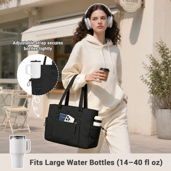 HBM2612 - Miss Lulu Minimalistische Langlebige Umhängetasche für Arbeit, Schule & Reisen mit Laptopfach und Mehreren Taschen - Schwarz