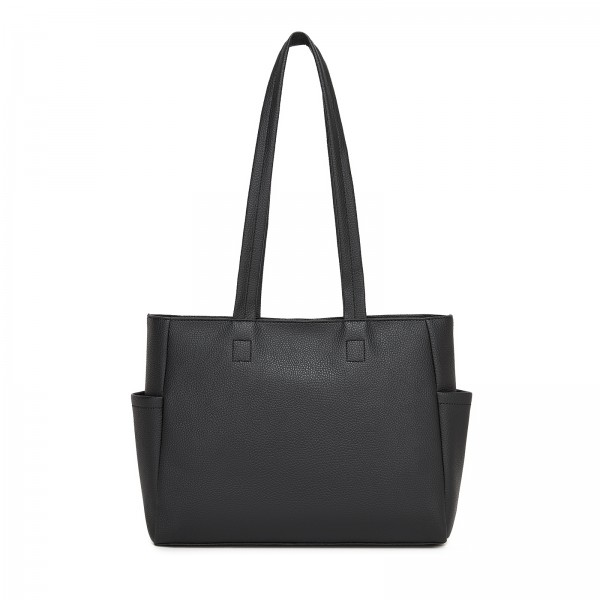 HBM2618 - Miss Lulu Women’s Large Capacity PVC Tote Bag, 13‑inch Tablet Compartment, Commute & Shopping Handbag - Black
