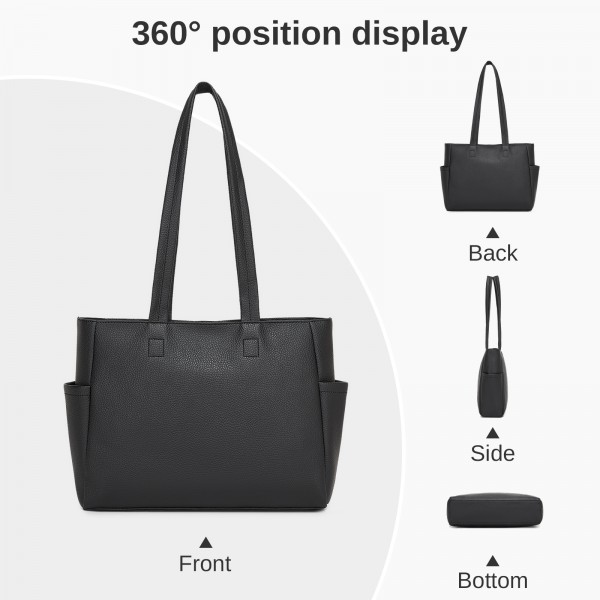 HBM2618 - Miss Lulu Women’s Large Capacity PVC Tote Bag, 13‑inch Tablet Compartment, Commute & Shopping Handbag - Black